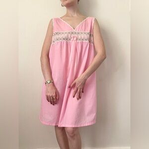 Vintage 1960s Sabrina Carpenter Babydoll Pink Embroidered Cotton Nightgown